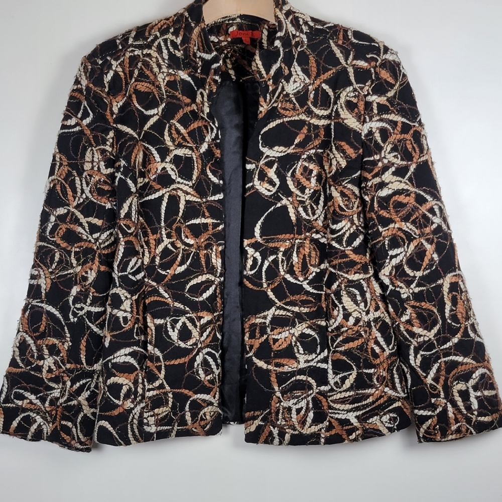 Joni B. Black Textured Open Jacket, Various colors of rope-like yarn, EUC, sz L